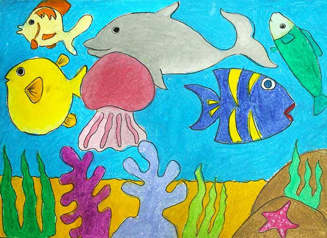 Hay với trí tưởng tượng của mình các em đã vẽ ra thế giới đại dương với những sinh vật đáng yêu như thế này