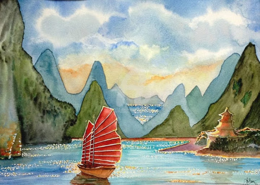 Vẽ tranh phong cảnh biển Vịnh Hạ Long