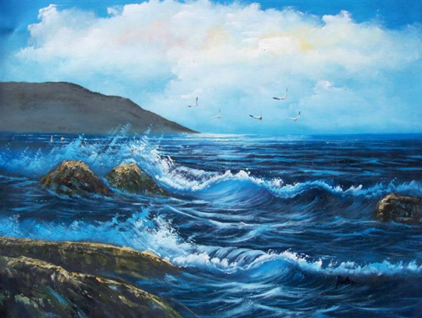 Vẽ tranh đề tài phong cảnh biển với từng đợt sóng biển 