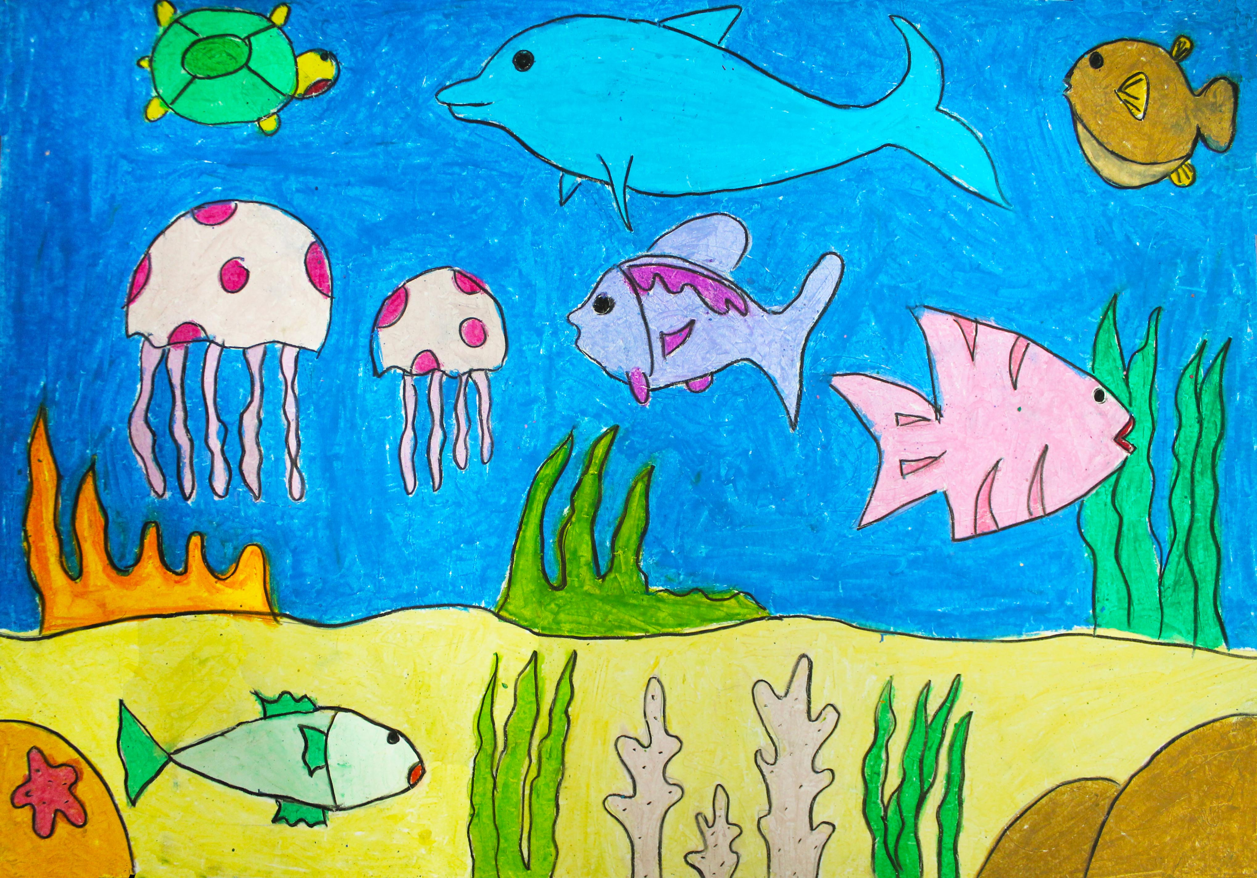 Tranh vẽ những loài sinh vật sống trên biển theo trí tưởng tượng của các em học sinh